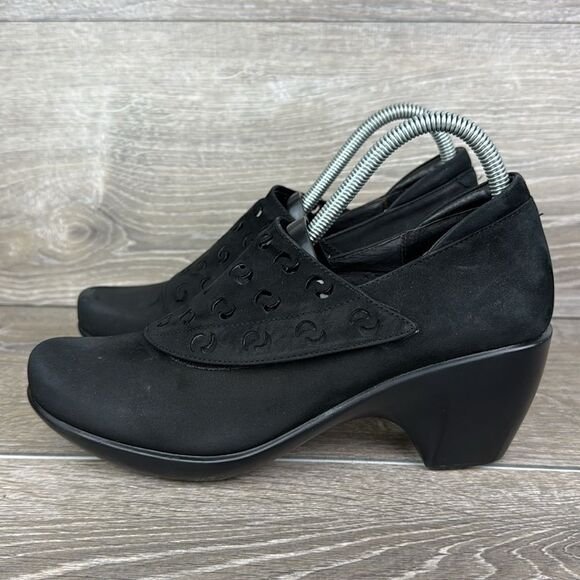 Naot Precious Black Nubuck Women's Sz 9/EU 40 Slip On Perf Alt Closure Heels - Picture 3 of 11